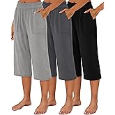 Neer 3 Pack Women's Capris Pants Cotton Wide Leg Sweatpants Lounge Casual Loose Fit Cropped Jogger Yoga Pant with Pockets