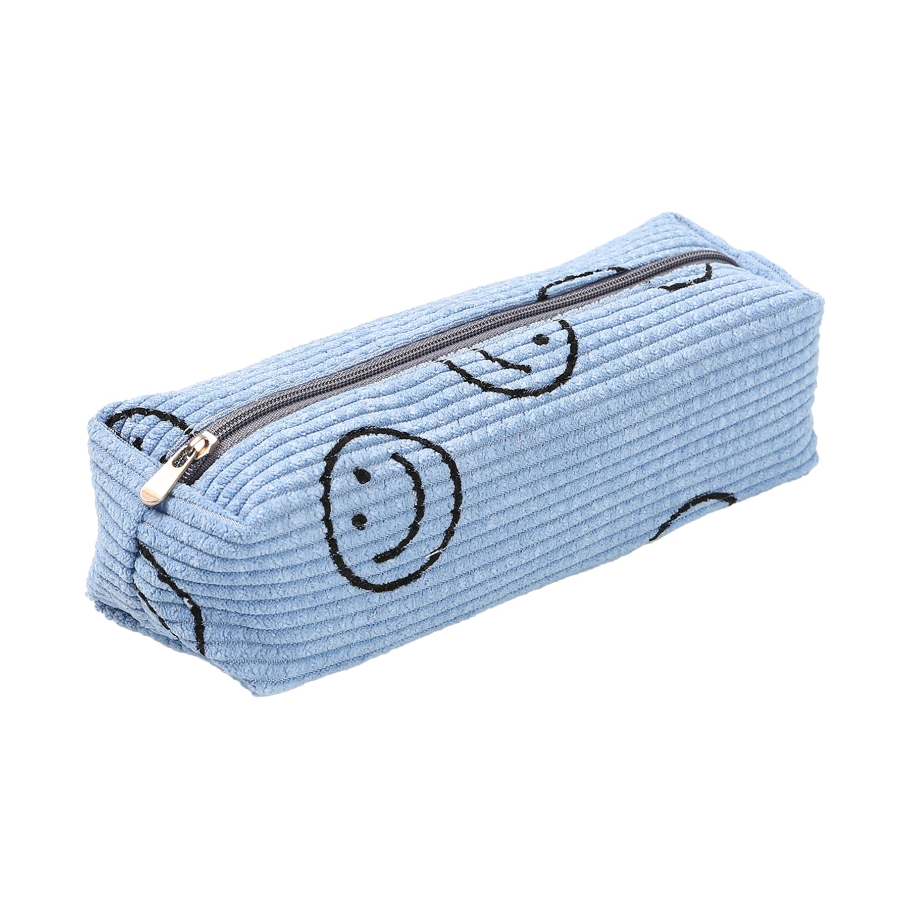 Preppy Corduroy Pencil Case Aesthetic Smile Pouch for Office, College and School