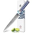 WeKit 6 Inch Paring Knife Kitchen Utility Knife Damascus Knives Japanese Chef Knife High Carbon Steel Knife Gyuto VG-10 Chef Knife Ergonomic Design Blue Resin Handle with Gift Box & Sheath
