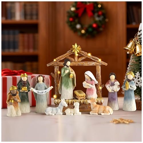 Holy Family Figurine - Nativity Scene Baby Jesus Mary Joseph with Sheep ...