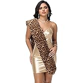 Velorique Long Women's Faux Fur Shawl Wrap, Cold Winter Warm Fur Stole Scarves Shawl Shrug Neck Warmer, Party Faux Fur Scarf