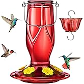 Kingsyard Glass Hummingbird Feeders for Outdoors Hanging, 6 Feeding Ports 16 Ounces Leakproof Bird Nectar Feeder for Garden Porch Fall Decorations, Easy to Refill & Clean, Ant Moat Included, Red