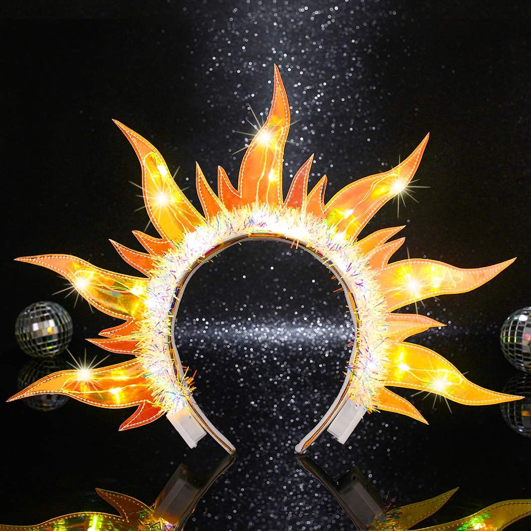 Handcess Light up Flame Headband Festival LED Fire Crown Hair Band Luminous Costume Hair Hoop Party LED Hair Accessories for Women (Yellow)