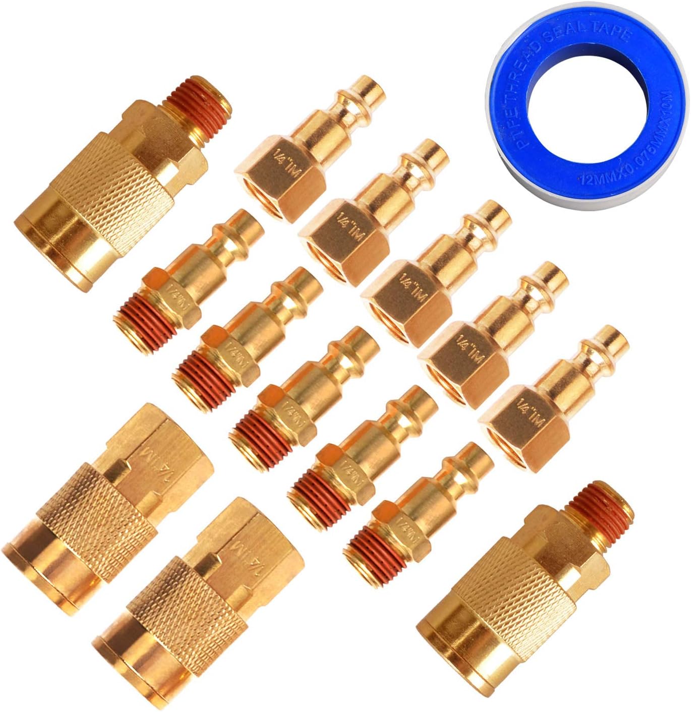 FYPower 15 Pieces 1/4" NPT Air Coupler and Plug Kit, Quick Connect Air Fittings, Industrial Solid Brass Quick Connect Set - - 