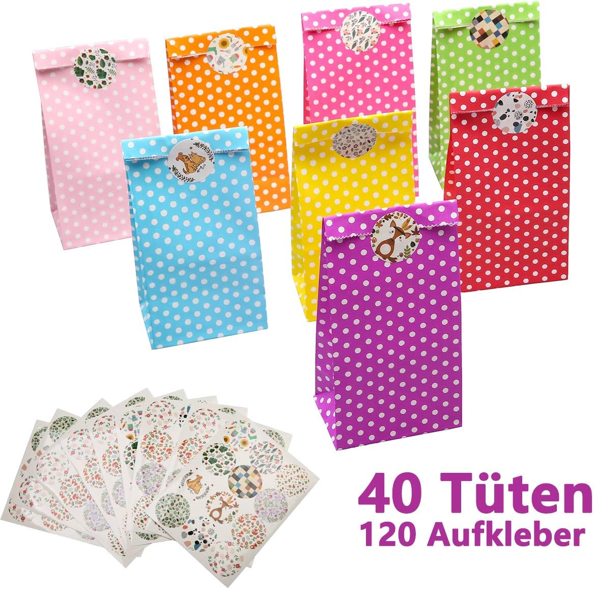 LAOYE 40 Papiertüten klein Geschenktüten Kindergeburtstag Mitgebsel Tüten 40 Stück Papier Candy