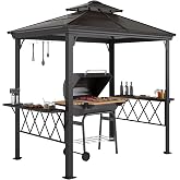 Outsunny 9 x 5 ft. Grill Gazebo Hardtop 2-Tier Polycarbonate Roof Shelves | BBQ Gazebo Canopy, Serving Tables, Hooks, for Backyard, Patio, Lawn, Coffee