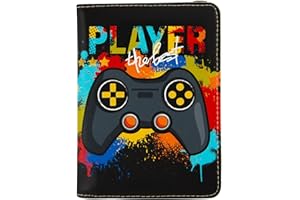 ANNAMISSI Passport Holder,Cute Passport Cover for Women Men,Travel Document Organizer Holder Boy Girl Wallet personalized Leather Rfid Passport Wallet (Game)