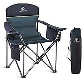LET'S CAMP Oversized Folding Camping Chair Portable Outdoor Heavy Duty Padded Chairs Lawn Chair with Cup Holder, Storage Pocket and Cooler Bag, Supports 450LBS, for Camp, Travel, Picnic (Green)