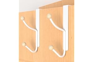 CHAUNCEY HOME Over The Door Hooks Hanger, No Assembly Required, Fit 1 3/4" Door, Wreath Garland Hanger, Super Heavy Duty Metal Twin Hooks, Bathroom Accessories and Coat Towel Rack, 2 Pack Matte White
