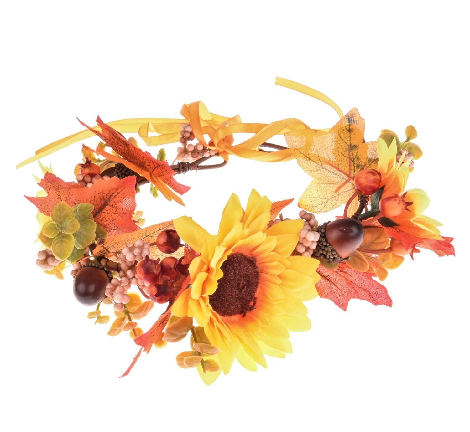 Merroyal Green Flower Crown Eucalyptus Crown Leaf Floral Crown Boho Wedding (White and Green) (Sunflower and Orange Leaf)