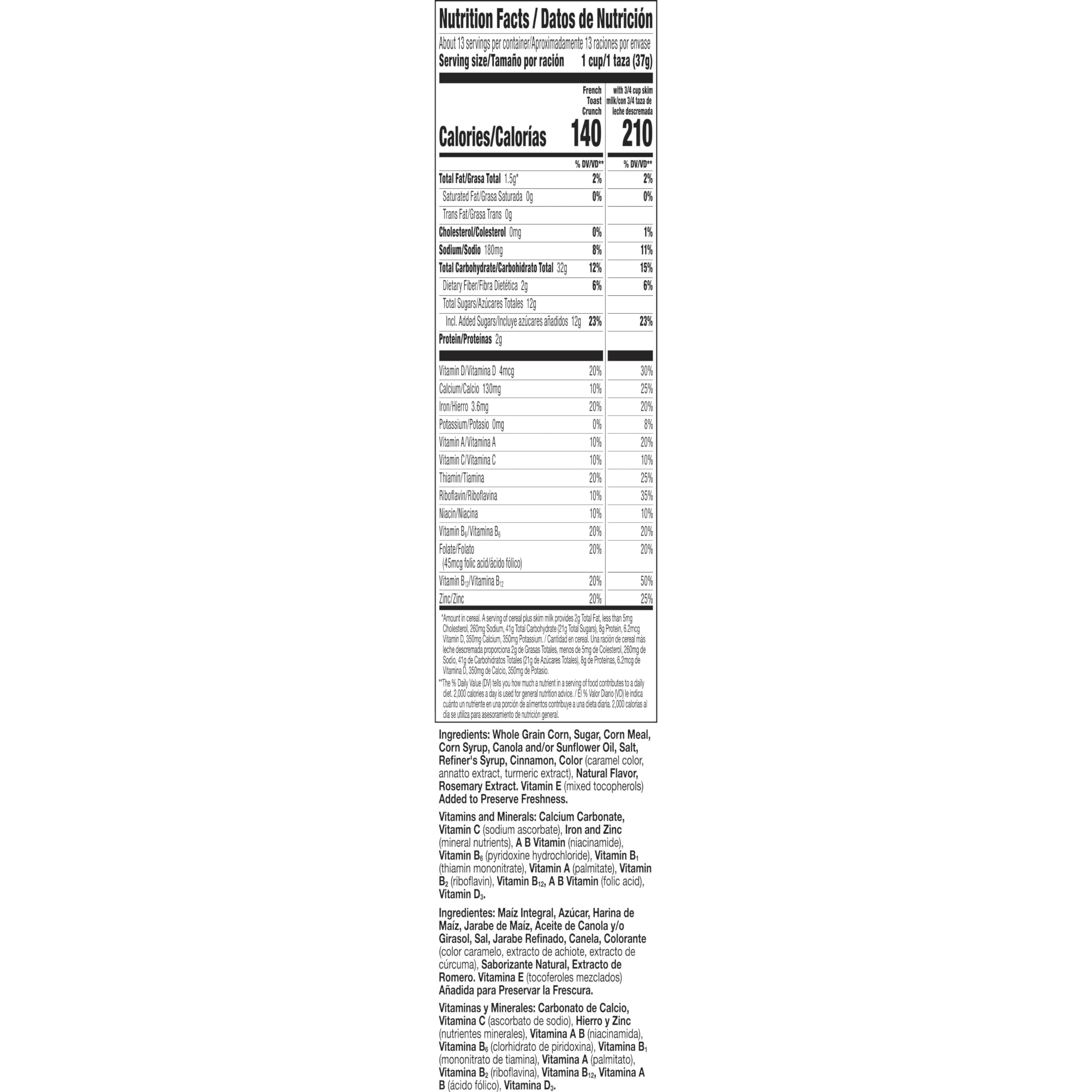 French Toast Crunch Breakfast Cereal, Syrup and Cinnamon Taste, Family Size, 17.4 oz