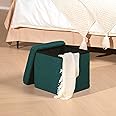 PINPLUS Storage Ottoman Cube, Folding Small Ottoman, Sherpa Ottoman with Storage, Foot Rest Stool Short Ottoman, Footrest Stool Seat for Living Room, Bedroom, Green, 11.8" x 11.8" x 11.8"