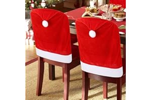 FOIMAS 4pcs Christmas Chair Covers,Santa Hat Chair Back Cover Xmas Slipcover for Christmas Dinning Room Home Decoration Supply,Red