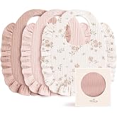 Konssy 3-Pack Muslin Baby Girl Bibs, 100% Cotton with Ruffle Trim | Ultra Soft &amp; Absorbent, Baby Essentials for Drooling and Teething, for Newborn, Infant &amp; Toddler 0-36 Months