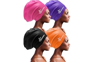 GELTVILRA 4 Pack Silicone Extra Large Swim Caps for Braids and Dreadlocks Black Women Men Long Hair Swimming Waterproof Pool