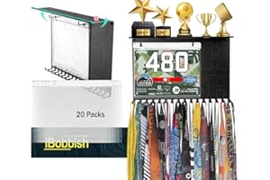 IBOBBISH Race Medal Holder Wall Hanger,Trophy Shelf with Hooks for Medals Marathon Medal Display,Running Bib and Medal Hanger Display Wall Mounted Hanging Medal Rack Holders with Bib Holder Gifts for Runners