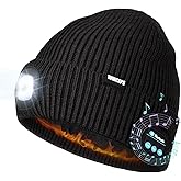 Wmcaps Fleece Lined Bluetooth LED Beanie, Winter Warm Hat with Light and Speaker Mic Cordless Headphones, Gifts for Men Dad