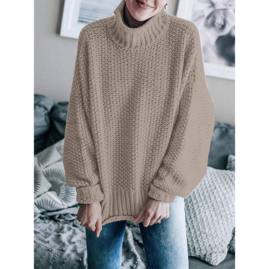 WoWer ⛄Strickpullover Damen Strickpulli Oversize Pullover Einfarbig Rippstrick Pulli Langarm Feinstrickpullover Sweater Oberteil Rollkragenpullover Rollkragen Winterpullover Strickpulli Sweater