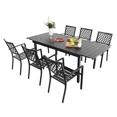 Buy Sophia William Patio Dining Set 7 Piece Metal Outdoor Expandable Dining Table Set Bistro Furniture Set 1 Rectangle Expanding Dining Table And 6 Backyard Garden Outdoor Chairs Black Online In Indonesia B08kd1xn8j