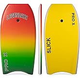 Legendary Pro X Bodyboard for Beach with Hard Slick Bottom, Boogie Boards for Kids &amp; Adults, Heat Sealed with EPS Core, Leash