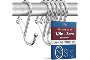 Blau Marité 6-Pack Metal S Hooks for Hanging – Heavy-Duty S-Shaped Hook with Safety Buckle – Fits Bars up to 1.2 in – Anti-Drop S-Hooks for Closet, Wardrobes & Storage – Silver (Large)