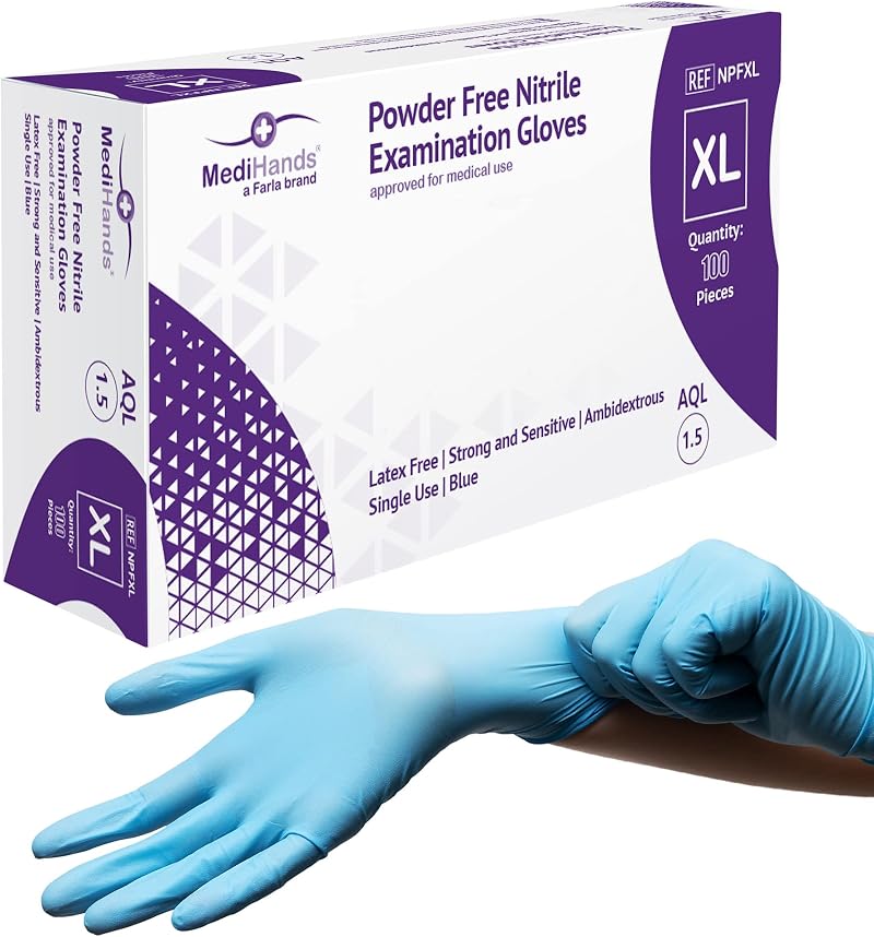 Farla Medical MediHands Nitrile Gloves X Large Blue Heavy Duty 100 Pack