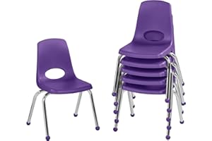 Factory Direct Partners 10363-PU 14" School Stack Chair, Stacking Student Seat with Chromed Steel Legs and Ball Glides for in-Home Learning or Classroom - Purple (6-Pack)