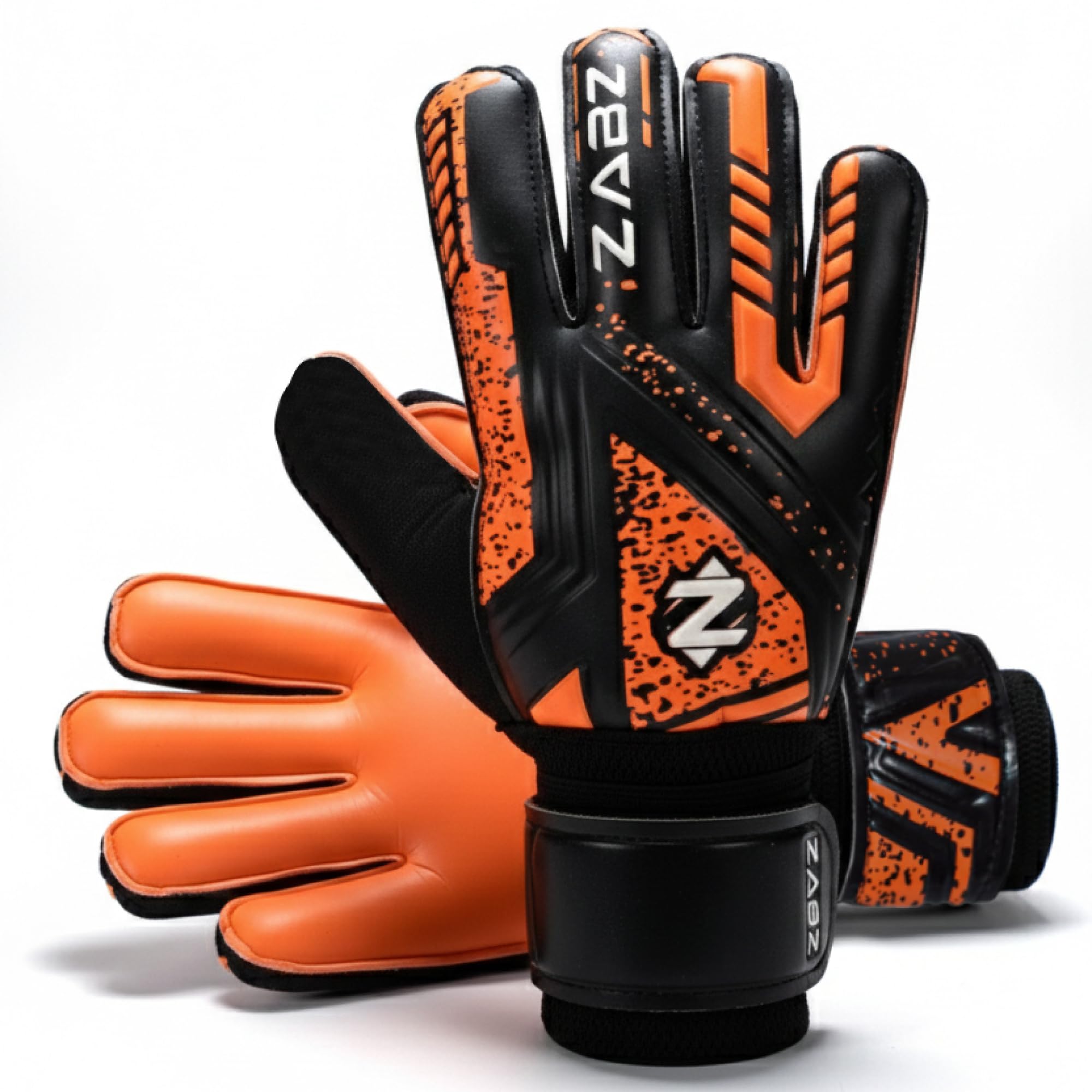 ZABZ Goalkeeper Gloves Non-slip Latex Material Soccer Goalie Football Goalkeeping Gloves Wrist Protection For Kids Youth and Adults (Orange, Size 7 suitable for size S-M adult)