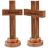 Personalized Baptism Cross Wood Sign with Engraved Name – Custom Wooden Cross for Boys and Girls – Meaningful Christening Gift for New Baby with Base, Perfect Religious Keepsake Decoration