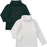 DEFAHN 2 Pack Toddler Unisex Solid Turtleneck T-Shirt Long Sleeve Ribbed Sweatshirt Basic Tee Tops Girls Boys