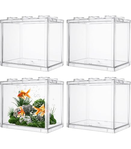Stackable Fish Tank Fish Bowl 4-Pack Stackable Betta Fish Tanks - 0.6 Gallon Plastic ...