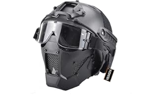 YBJMSFA Tactical Fast Helmet Air Gun Steel Mesh Protective Mask and Goggles, for Hunting Paintball CS Game BB Gun Shooting