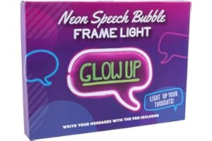 Fizz Creations Neon Speech Bubble Frame Light with Green Pen. Light Up Your Thoughts! Pink Neon Effect Speech Bubble with Wipe Clean Message Board. USB Powered with Included Cable.