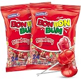Colombina Bon Bon Bum Lollipops w/Bubble Gum Center, Strawberry Flavor, Individually Wrapped, Ideal for Party Favors and Gifts, 2 Pack (48 Count)