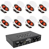 Herdio 6.5" Bluetooth Ceiling Speakers with 8-Channel 4-Zone Amplifier Set, Support Bluetooth 5.4 &amp; Independent Power ON/Off Function for Home Theater, Multi-Room Audio System (8 Speakers)