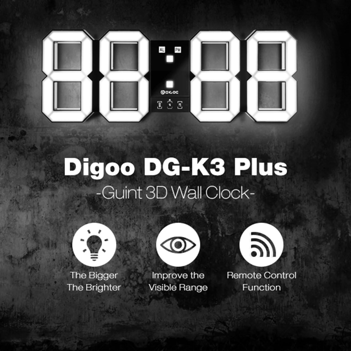 3D LED Digital Wall Clock，DIGOO Plus Multifunction Digital Alarm Clock With Remote Control, Three Adjustable Brightness, Snooze Function, 12/24 Hour Display