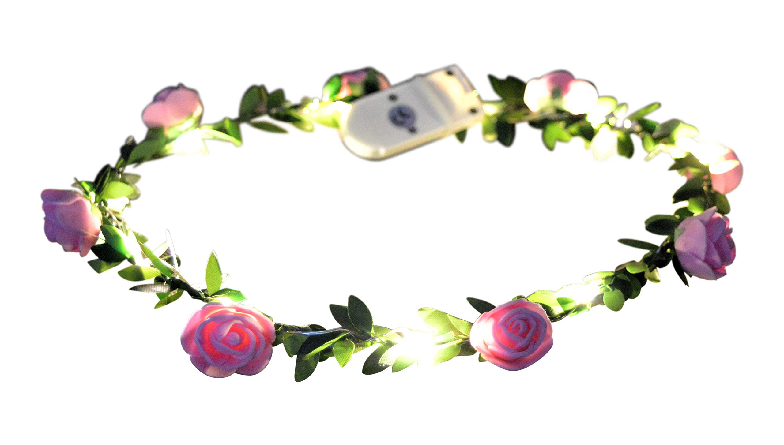 Glowtopia Light Up Floral Wreath Crown Garland with Warm White LEDs Flower Headband Wedding Decoration Festivals (Rosebud - Pink)