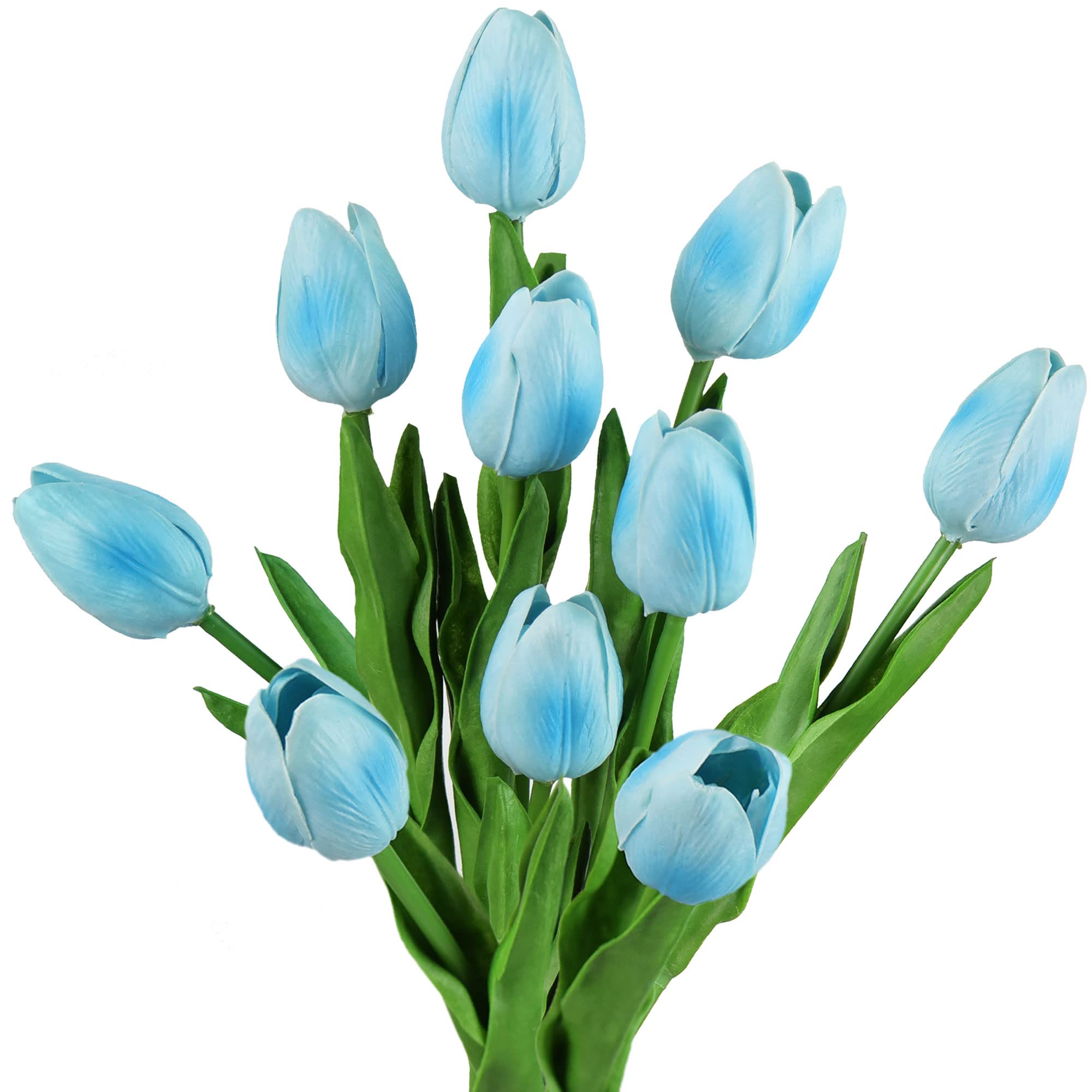 FiveSeasonStuff 10 Stems of Real Touch Tulip Artificial Flowers Bouquet, Perfect for Wedding, Bridal, Party, Home, Holidays, Garden, Birthday, Office Décor DIY (Lake Blue)