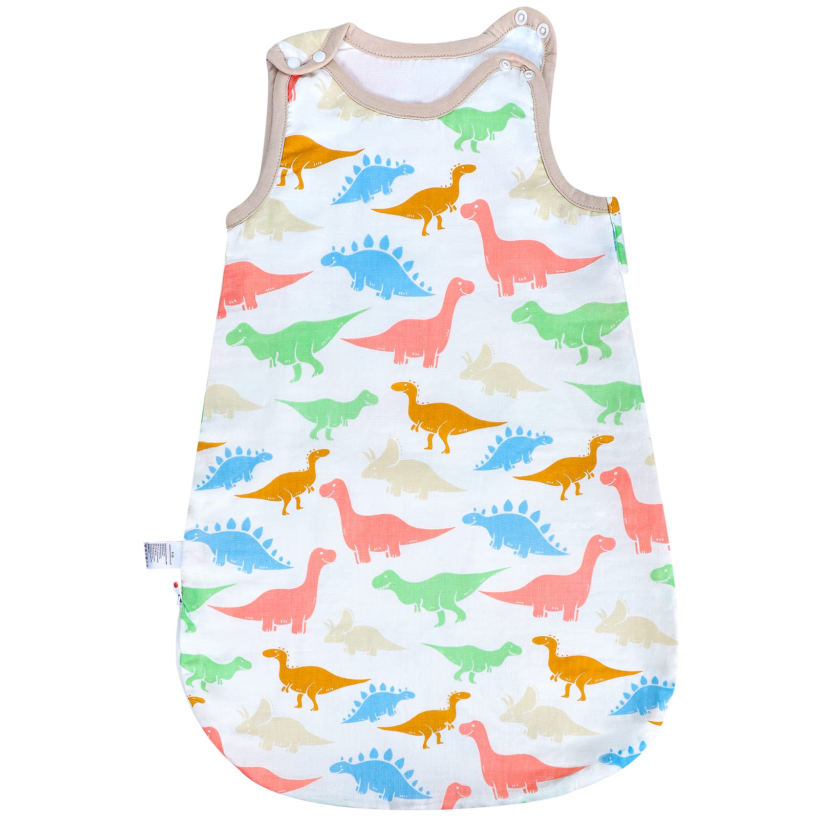 FLYISH DIRECT 0.5 Tog Sleeping Bag, Muslin Cotton Sleeping Bag, Baby Sleep Sack with Shoulder Snaps, Summer Baby Bag 0.5 tog, 86cm, Dinosaur, L