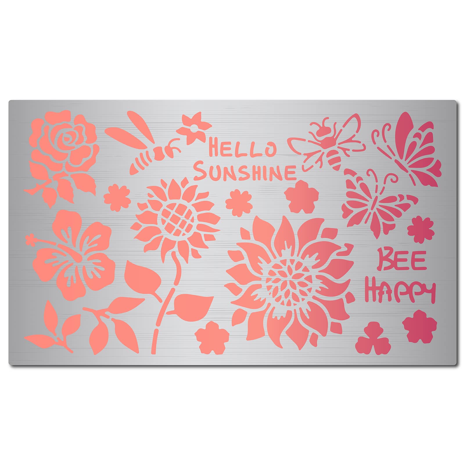 GORGECRAFT 6 Inch Flower Pattern Metal Stencil Roses Wood Burning Stencil Reusable Butterflies Journal Stencils Sunflowers Template Stainless Steel for Painting Wood Burning DIY Decorations