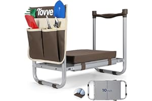 Tovve Foldable Garden Kneeler and Seat, Heavy Duty Garden Stool with 10" Wide Detachable Kneeling Pad, Portable Garden Bench Chair with Large Garden Tool Bag, Gardening Gifts for Women, Seniors