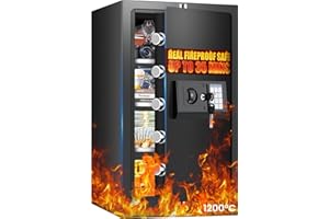 6.5 Cuft Safe Box, 35-Min Fire Resistant Home Safe with Fireproof Waterproof Bag, Anti-Theft Digital Security Lock Box with S