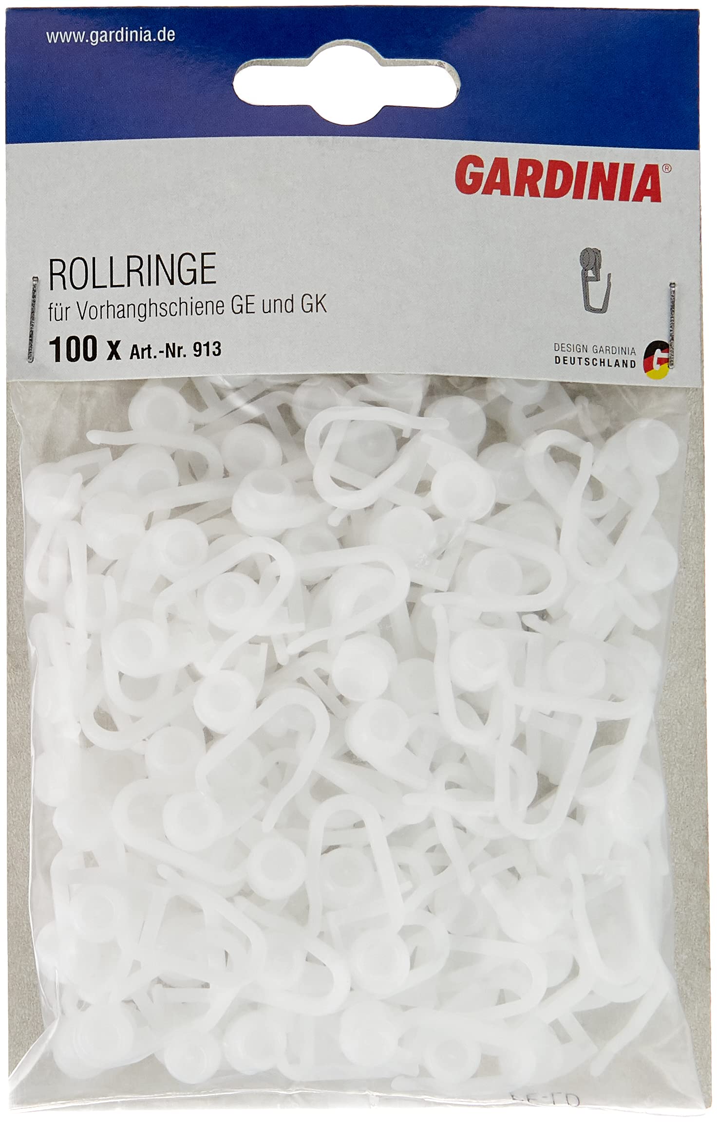 Gardinia Rollers With Hook Clip For GE And P2U Curtain Rod Models, 100 Pack, UV-Resistant, Plastic, White, 913 — image 1