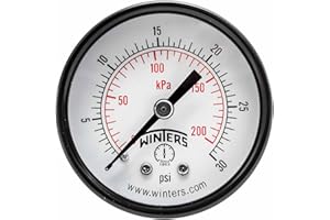 WINTERS INSTRUMENTS Winters 2 inch Dial Size, Multi Function Application Economy Utility Dry Pressure Gauge, Brass Internals, Steel Case, Dual Scale 0-30 psi/kPa, 3-2-3% Accuracy, 1/4 inch NPT Back Mount, Pressure Gauge