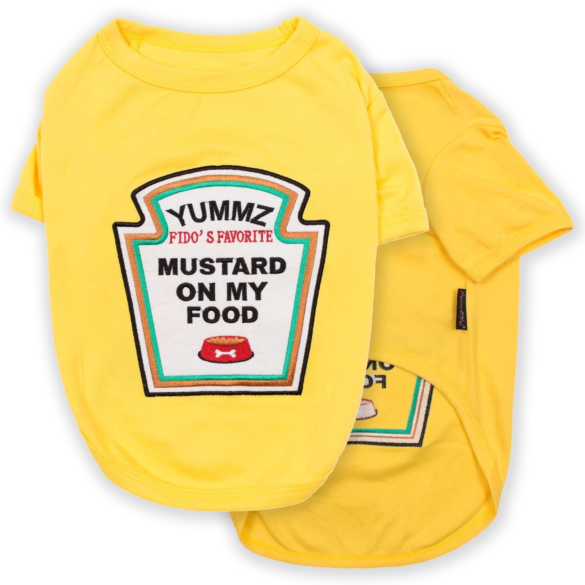 Parisian Pet - Funny Dog Cat Pet Costumes, Shirt Outfits for Halloween - Police, Prisoner, Ketchup, Mustard, Doctor, Firefighter, Sailor, Pirate (Mustard Licker, S) — image 1