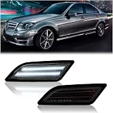 DERMOKA LED Side Marker Lights for 2012-2014 M'ercedes-Benz Pre-LCI W204 C-Class C250 C300 C350 Front Side Fender Lamps, Smoked Len 2PCS (White)
