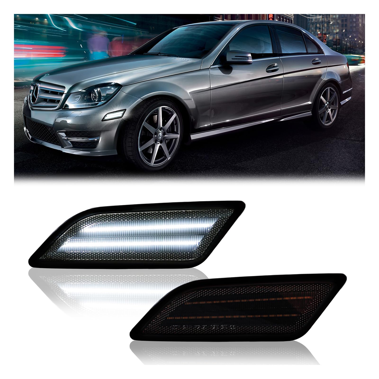 Photo 1 of *Missing Parts*DERMOKA LED Side Marker Lights for 2012-2014 M'ercedes-Benz Pre-LCI W204 C-Class C250 C300 C350 Front Side Fender Lamps, Smoked Len (White)