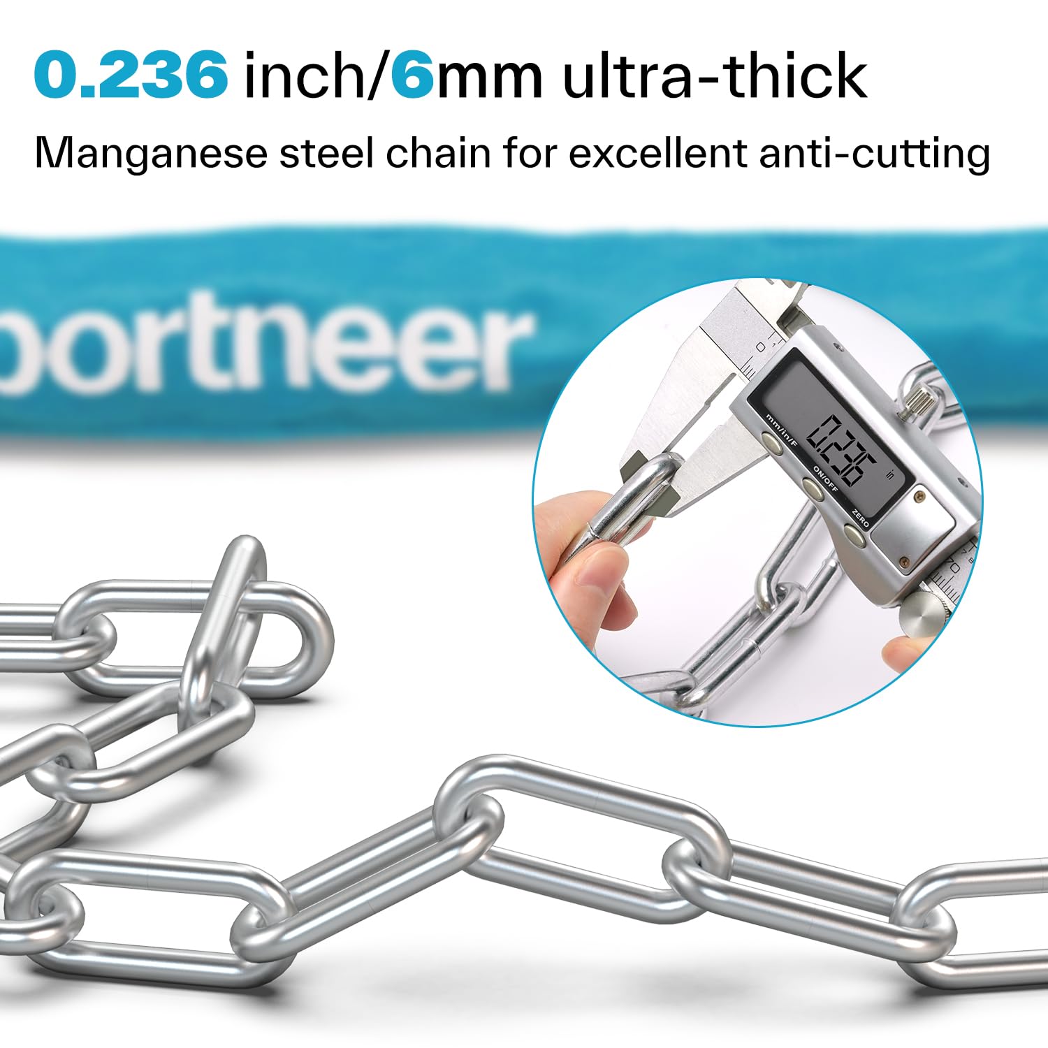 Sportneer Fahrradschloss, Zahlenschloss mit Zahlen und hoher Sicherheitsstufe Kettenschlösser Fahrrad 5-stellige Rückstellbar Radabsperrung mit Kette aus Gehärtetem Stahl 6 MM x 100/110/120CM 3