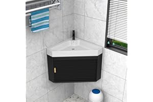 HIYOUGO Corner Bathroom Vanity with Metal Cabinet, Modern Corner Bathroom Vanity, Wall Mount Small Utility Sink, Pedestal Sink Set with Drain, Console Sink(Black, 16.53in)