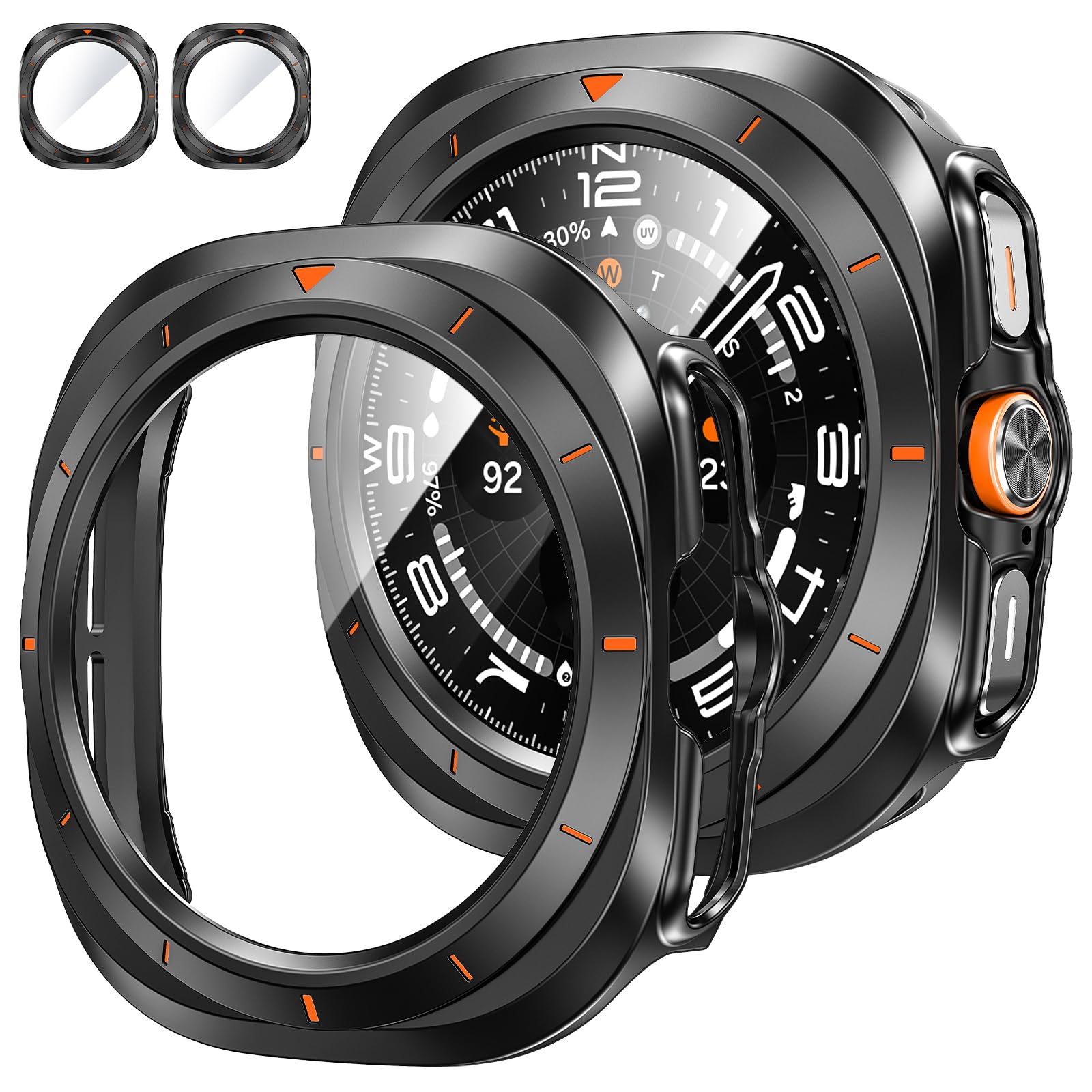 Tensea [2Pack for Samsung Galaxy Watch Ultra 2025/Galaxy Watch 7 Ultra 2024 Screen Protector Case 47mm Accessories, Protective Face Cover for 47 mm, Hard Bumper Built-in Tempered Glass Film Women Men